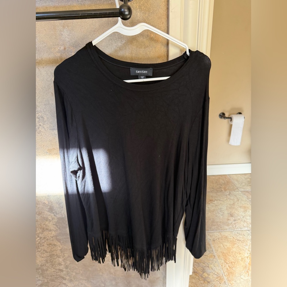 Karen Kane Black Long Sleeve Fringe Top
